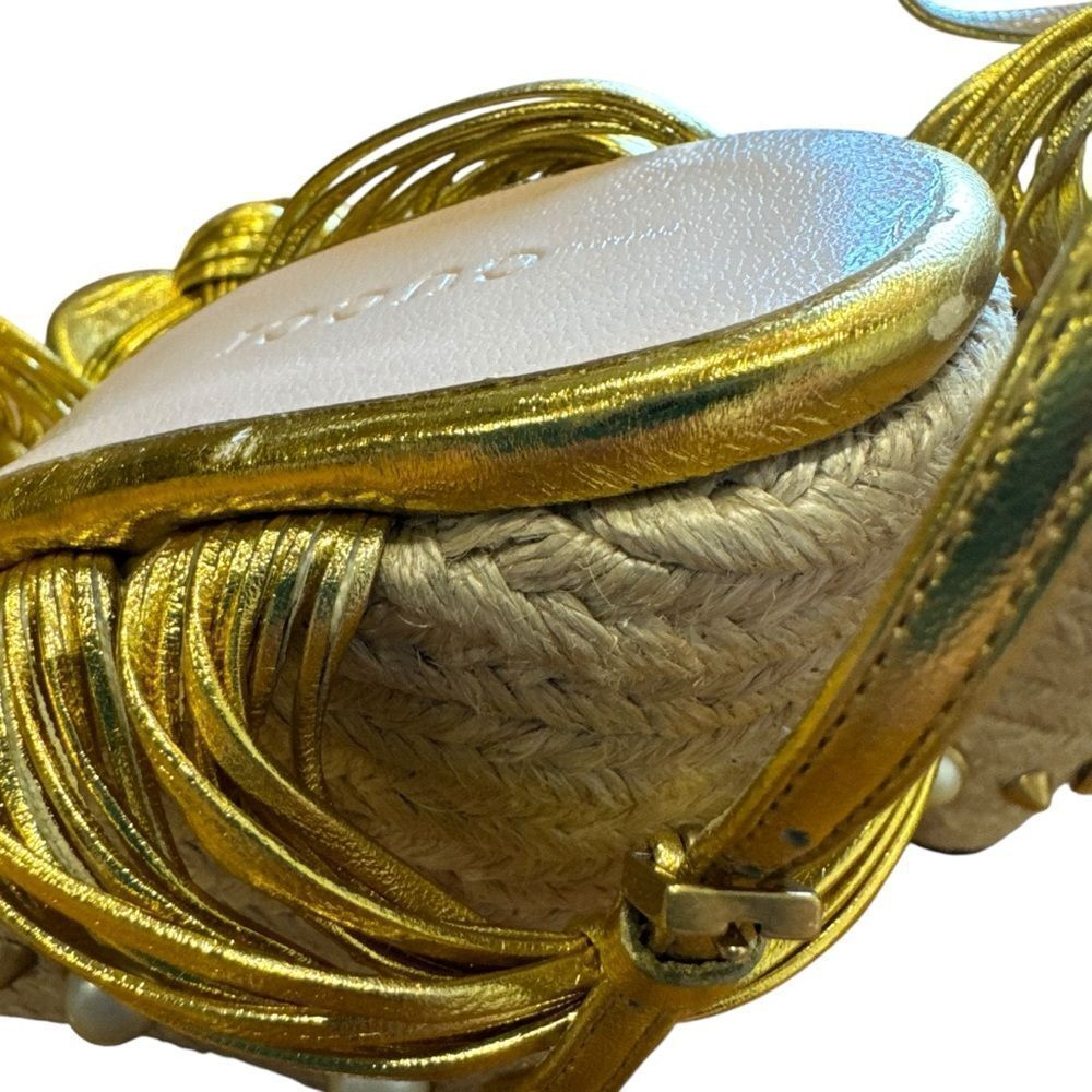 Gucci Barbette Knotted Leather Gold Metallic Pearl Platform Wedge Sandals - Picture 12 of 15